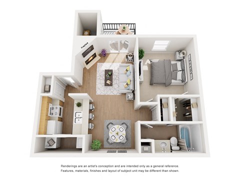 Floor plan for 1 bed, 1 bath, 662 sqft